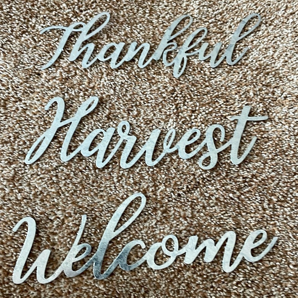 Three galvanized metal words for crafting